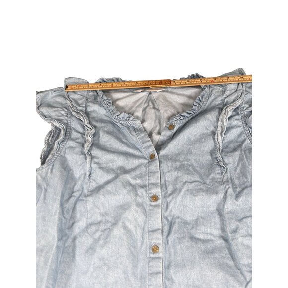 Lauren Jeans Co. Womens Ruffle Sleeve Light Blue Button-Up Blouse M 100% Cotton - Picture 7 of 10